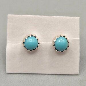 Turquoise Round Stud Earrings Sterling Silver Setting Small Tiny Southwestern